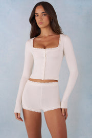 Oh Polly Tahlia cardigan ivoire maille col carré boutonné