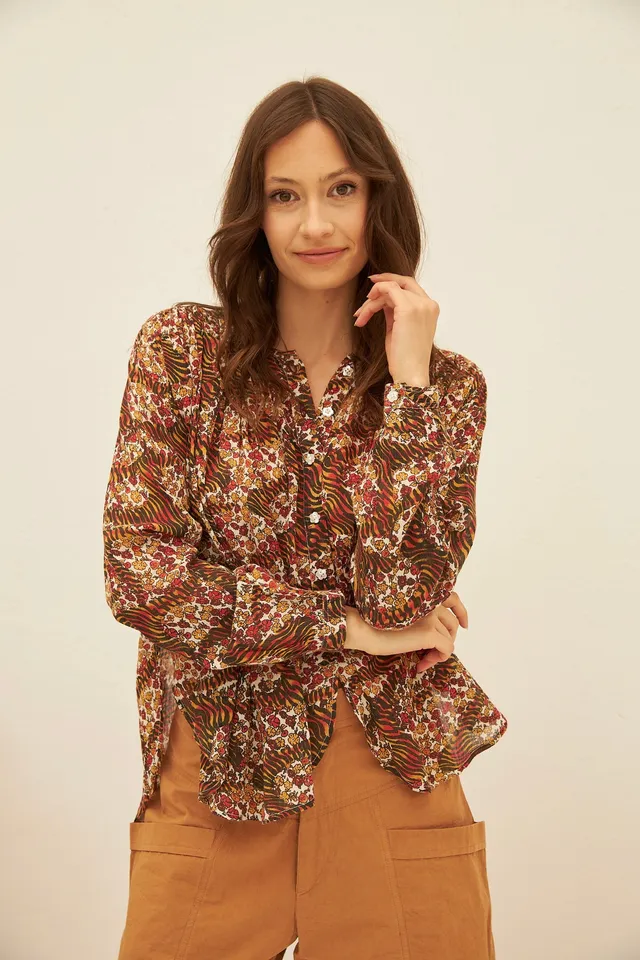 CHICOSOLEIL TOPS Chemise MIRANDA coton tiger and roses