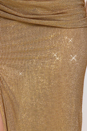 Oh Polly Malia robe maxi dorée strass dos nu