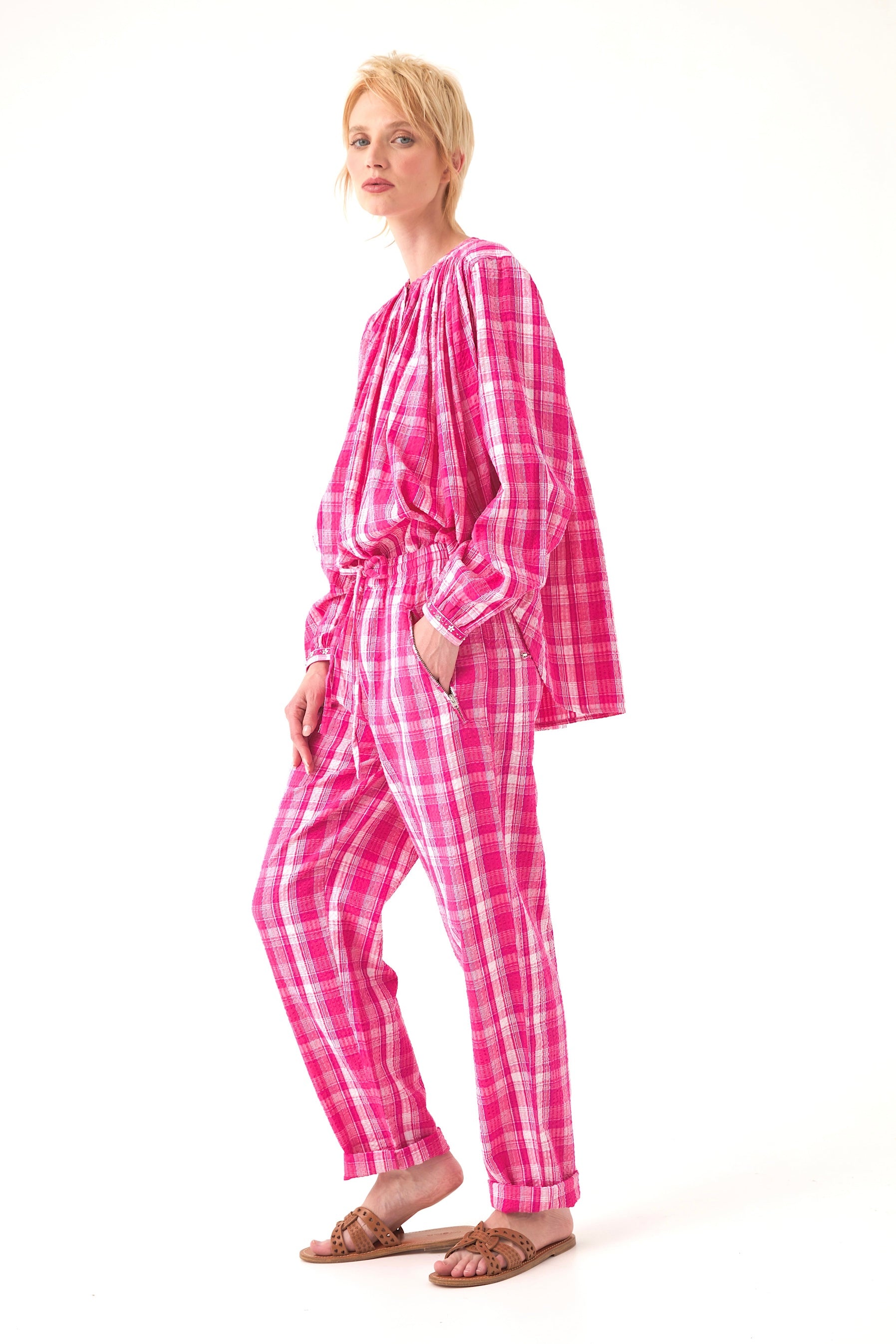 Chicosoleil Faith pantalon droit candy check coton