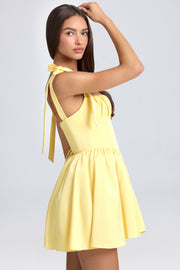 Oh Polly Draped Corset Mini Robe Jaune Satin Dos Lacé