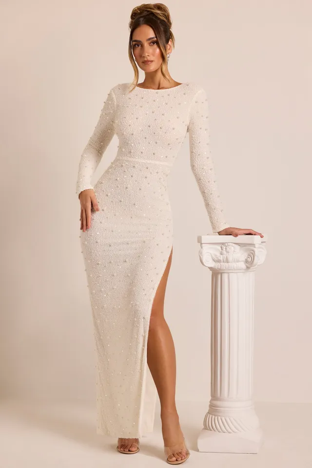 Oh Polly Vienna 6792 Robe longue blanche perlée dos nu