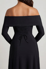 Oh Polly Nerissa 12683 robe midaxi noire épaules dénudées
