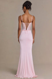 Oh Polly Robe Corset Dentelle Blossom Sequin Fendue Rose