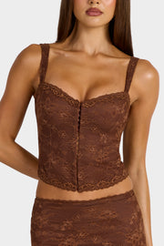 Oh Polly Nisa caraco dentelle marron cropped cocoa brown