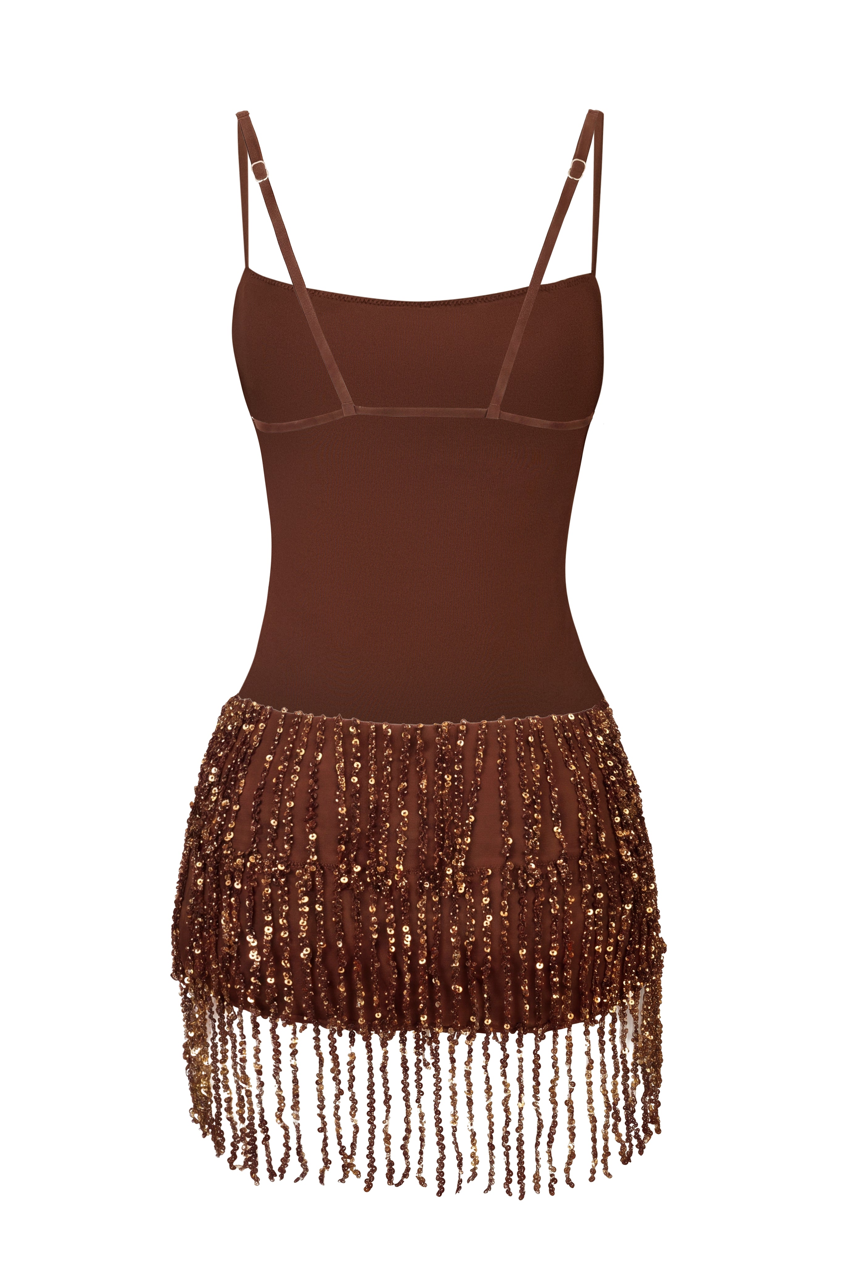 Oh Polly Estay robe à franges brown ombre