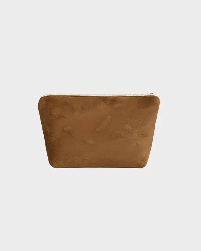 The Ethiquette trousse maquillage Camel Galant fausse fourrure 25 cm