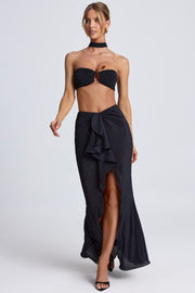 Oh Polly Skirts 9089 maxi jupe noire volants fendue