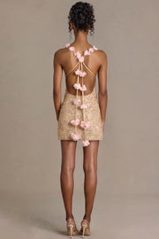 Oh Polly Embellished mini robe dos nu doré sequins