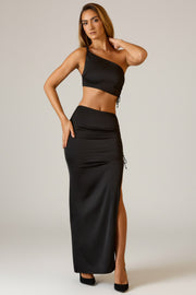 Oh Polly Ishaana Jupe Maxi Satin Noir Taille Basse