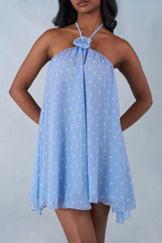 Oh Polly Evania Mini Robe Babydoll Bleu à Pois