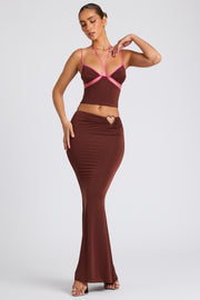Oh Polly Skirts 8009 jupe maxi marron taille mi-haute jersey