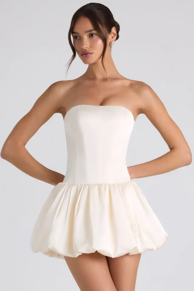 Oh Polly Fabiola robe mini corset ivoire satin stretch