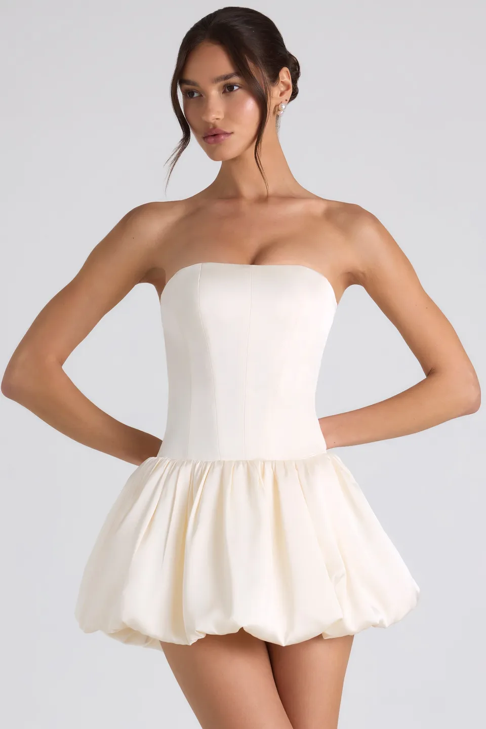 Oh Polly Fabiola robe mini corset ivoire satin stretch