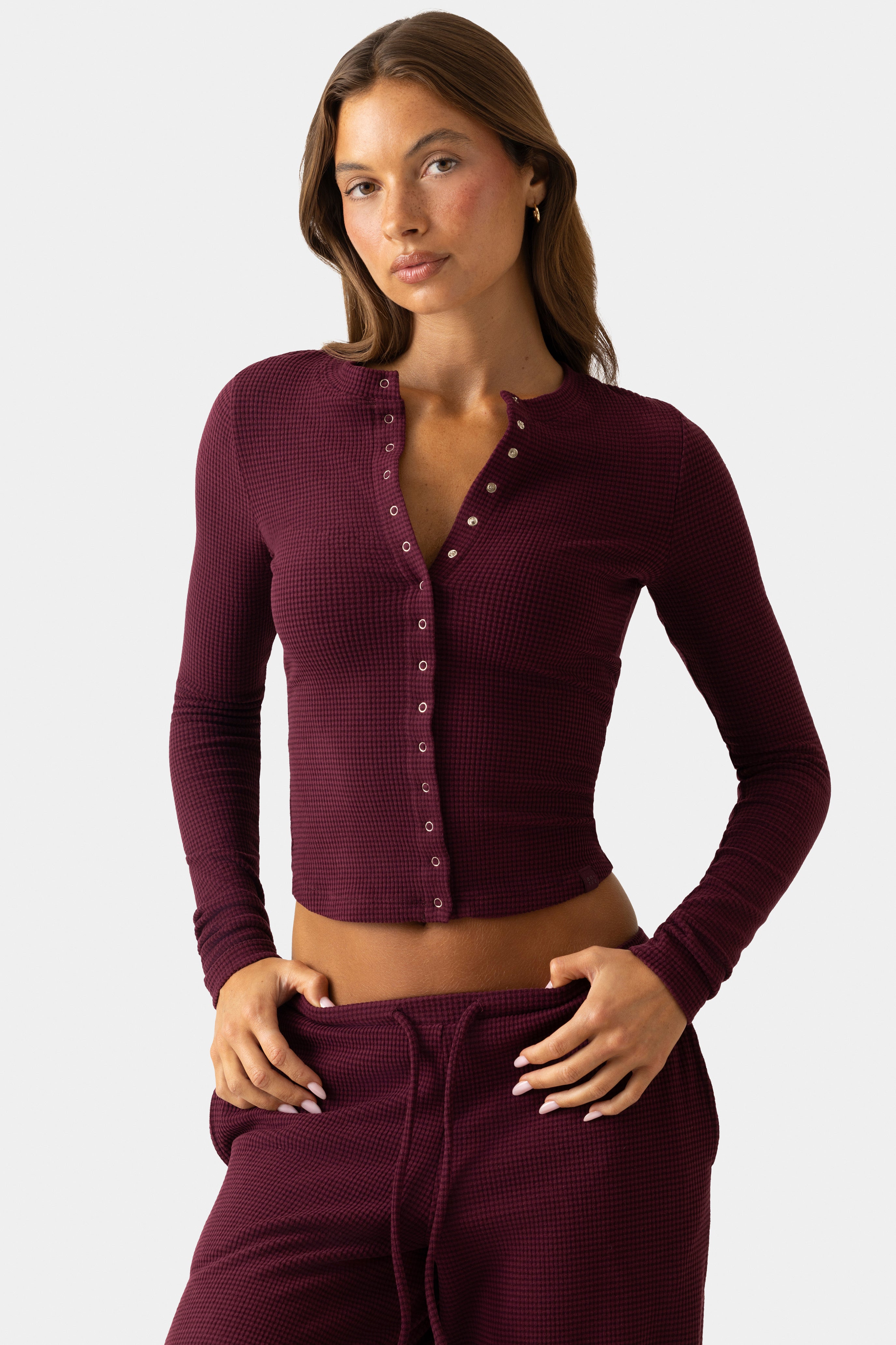 Oh Polly Bo+Tee Ribbed Jersey Cardigan gilet Plum côtelé