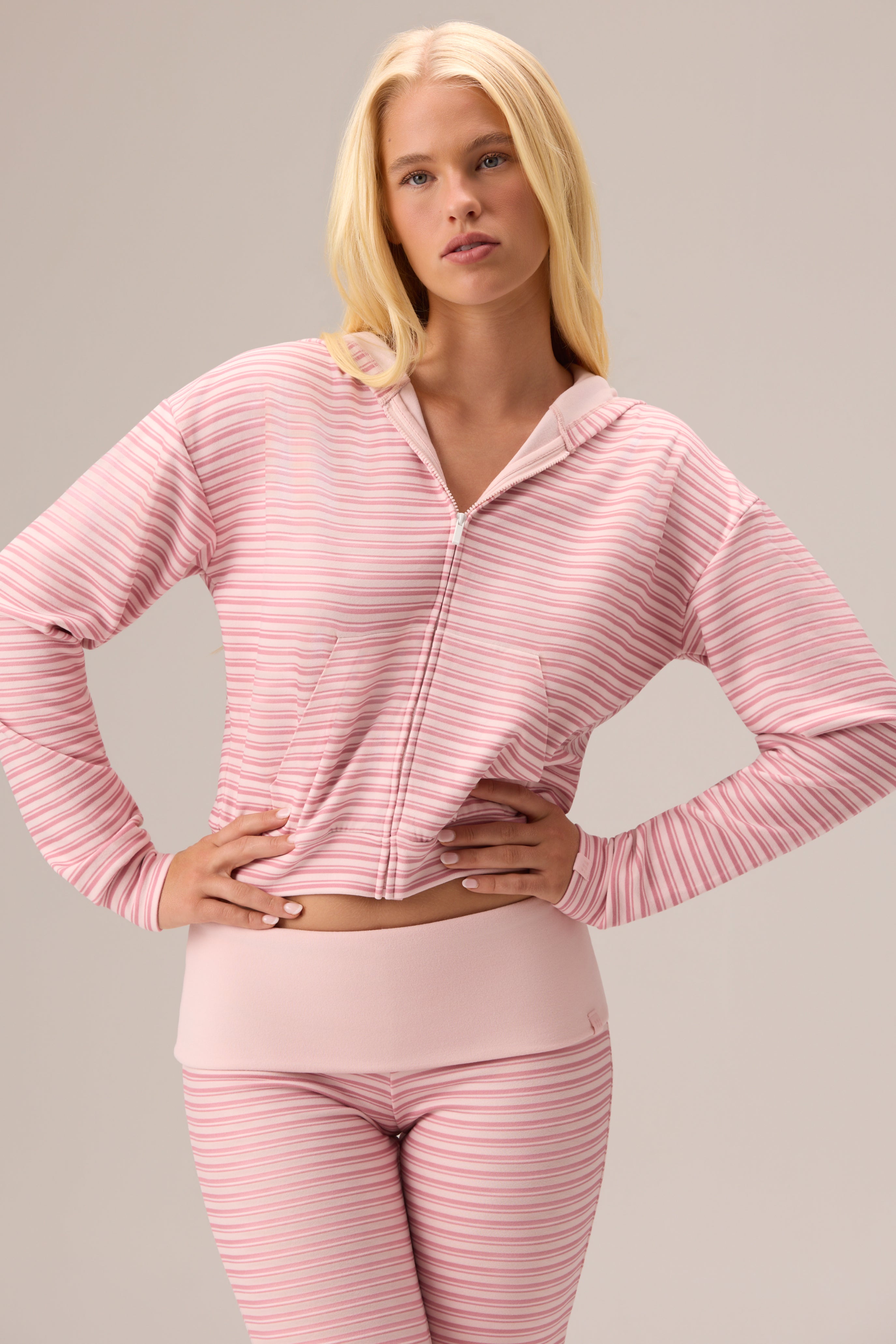 Bo+Tee Plush sweat zip capuche Berry Stripe velours