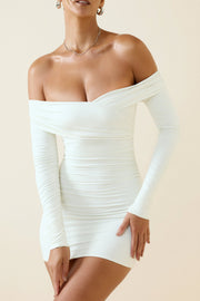 Oh Polly Aarti 11692 robe mini vanille moulante ruchée
