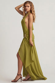 Oh Polly Oliana 14314 robe maxi vert olive asymétrique