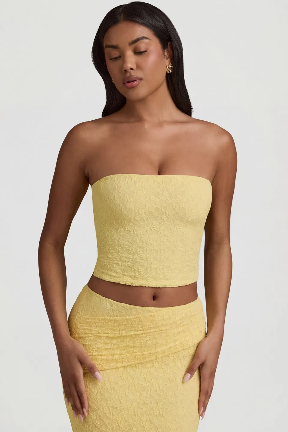 Oh Polly Tops Tamia top bustier Pastel Yellow dentelle