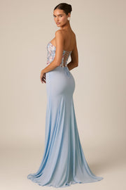 Oh Polly Lysana robe corset bleue fleurs sequins