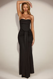 Oh Polly Aisra robe satin noire bustier sirène