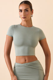 Oh Polly Myaree crop top vert smoke green manches courtes