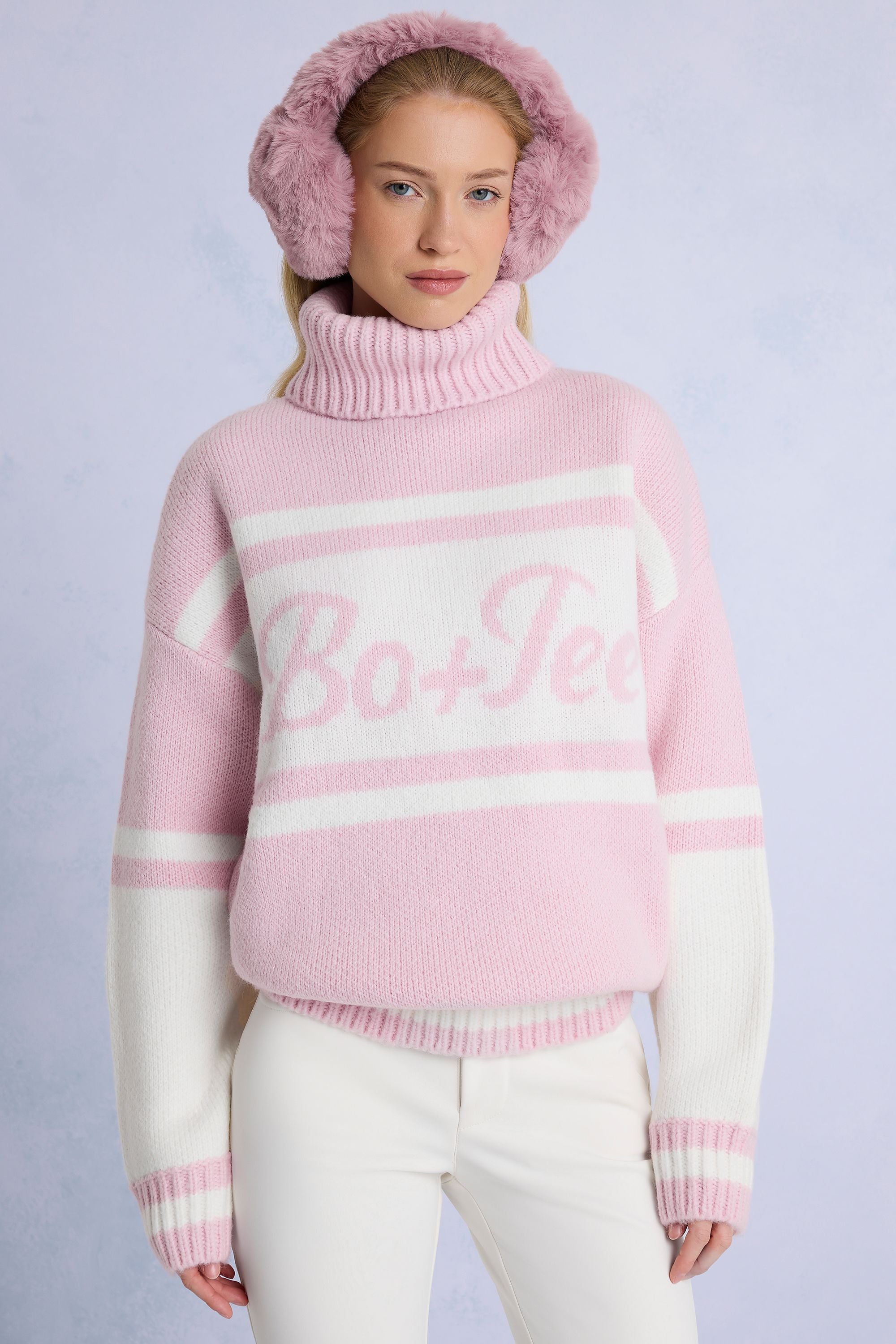 Oh Polly pull col roulé oversize rose laine