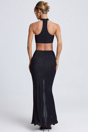 Oh Polly Skirts 9089 maxi jupe noire volants fendue