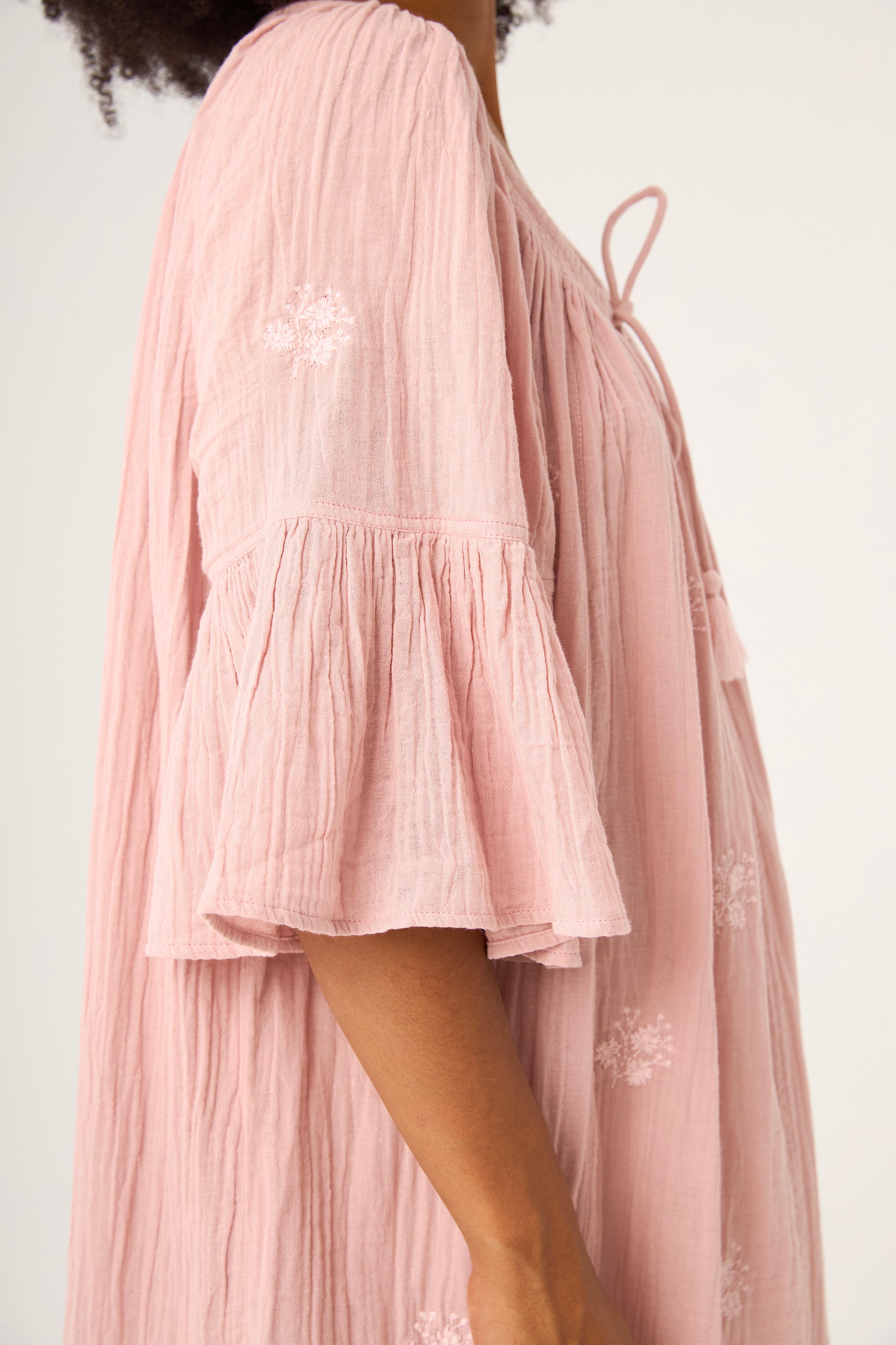 Chicosoleil Robes Faye robe courte rose romance gaze coton