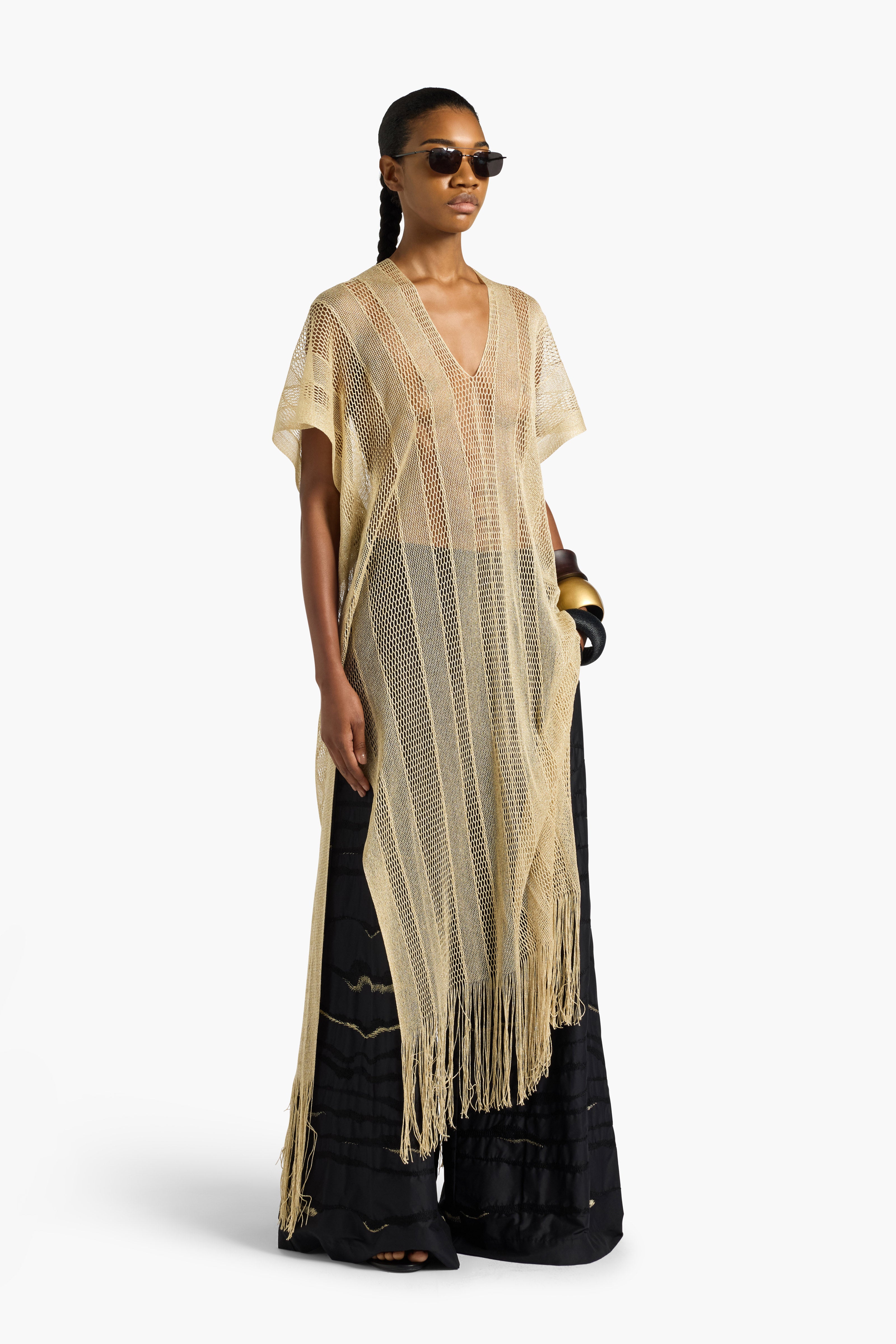 Liviana Conti Cintia caftan long doré à franges
