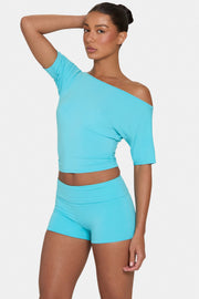 Oh Polly Tops Haut ButterCloud Aqua Épaules Dénudées