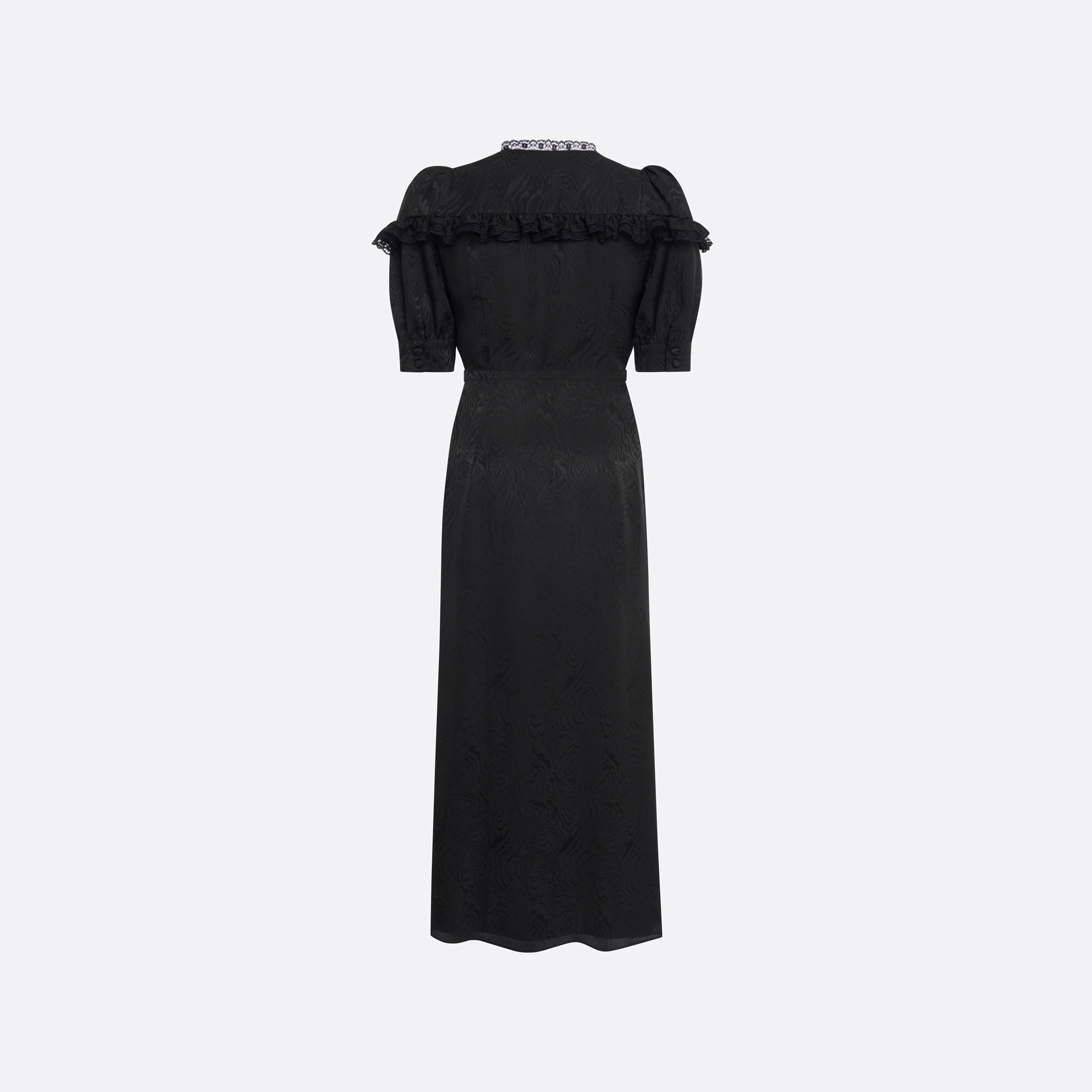 Alessandra Rich Silk Jacquard Midi V-Neckline robe midi noire soie