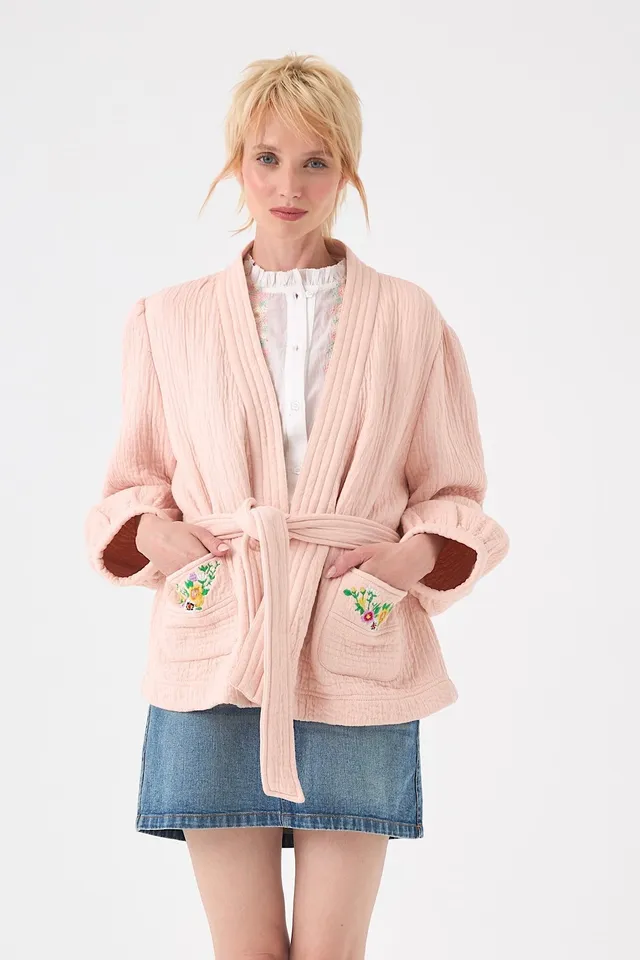 Chicosoleil Aurora Veste kimono rose romance S coton