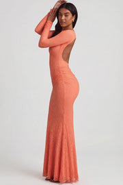 Oh Polly Tarini 14103 robe longue pêche dentelle dos nu