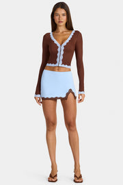 Oh Polly Laksila gilet court dentelle marron cocoa