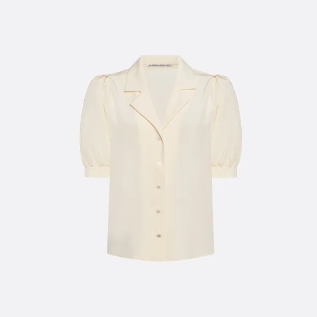 Alessandra Rich Silk Short Sleeve chemisier crème soie