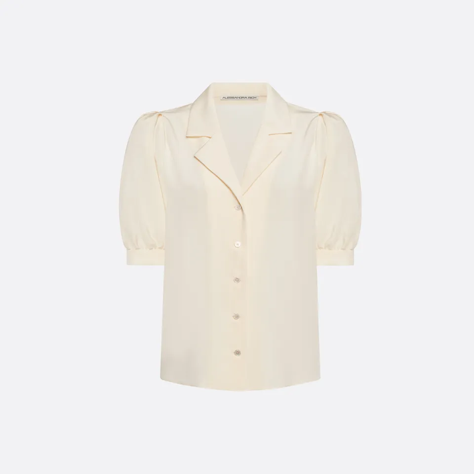 Alessandra Rich Silk Short Sleeve chemisier crème soie