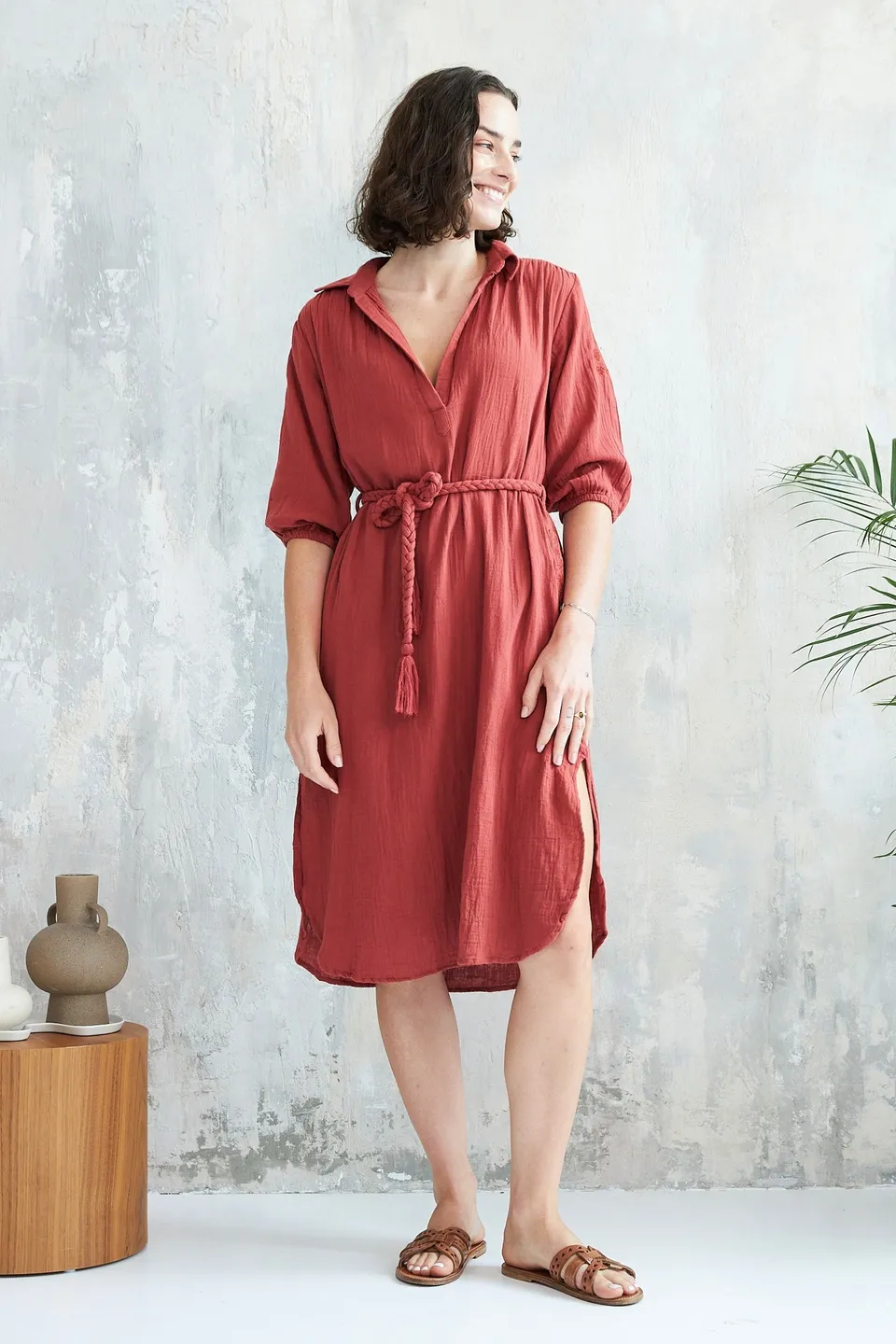 Chicosoleil Sheri robe midi brique gaze de coton