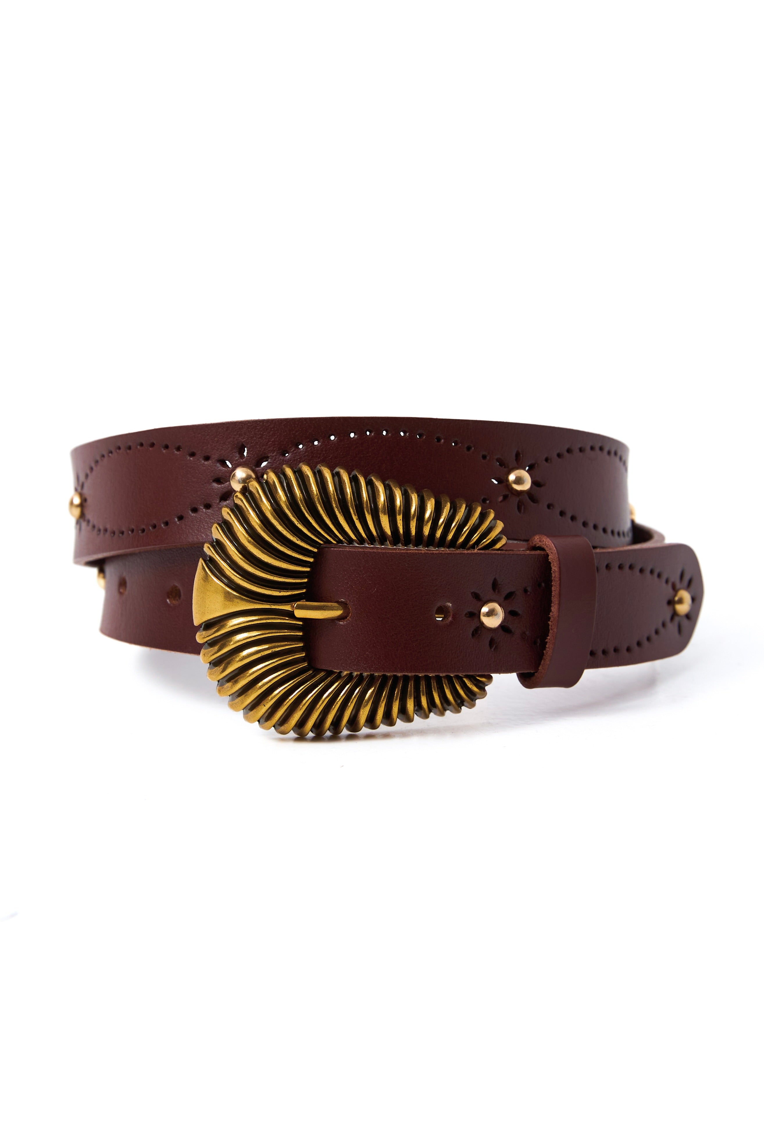 Chicosoleil Alex ceinture cuir chocolat boucle dorée