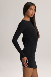 Oh Polly Eska Mini Robe Noire - Robe Manches Longues Modal