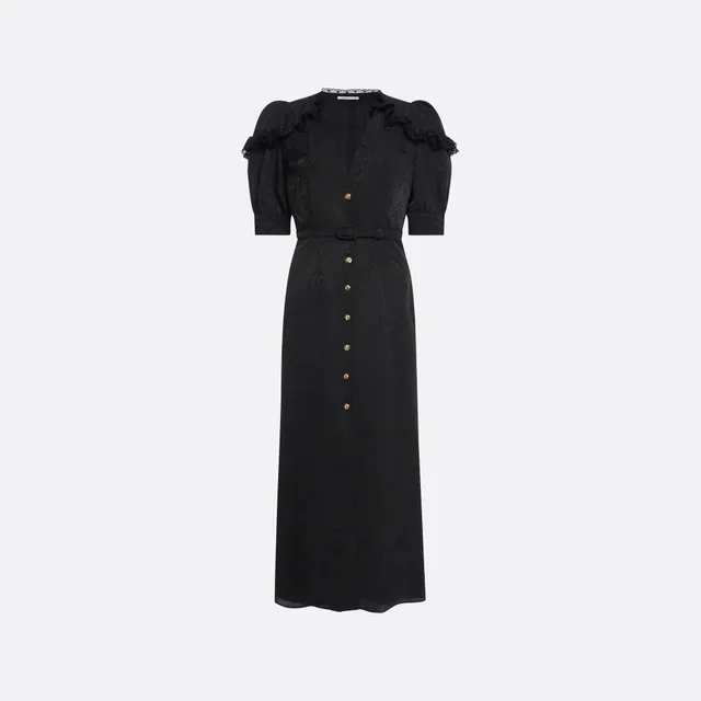 Alessandra Rich Silk Jacquard Midi V-Neckline robe midi noire soie