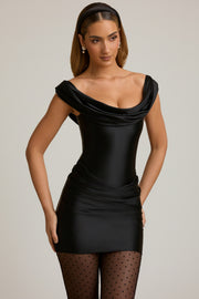 Oh Polly Maeve 11994 mini robe satin noire épaules dénudées