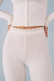 Oh Polly Selene Pantalon Capri Maille Ivoire Taille Mi-Haute