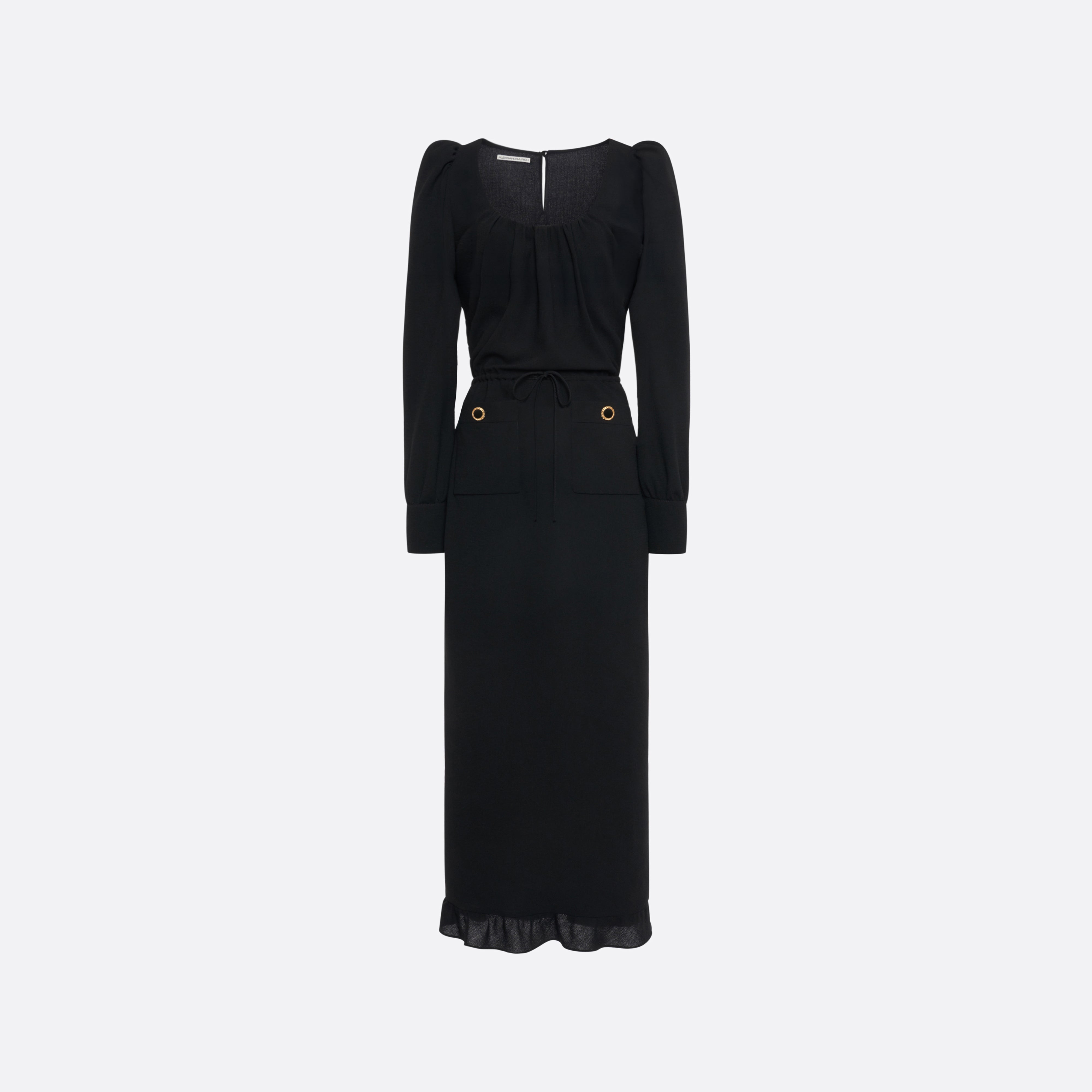 Alessandra Rich Wool Crêpe Midi robe noire laine taille 42