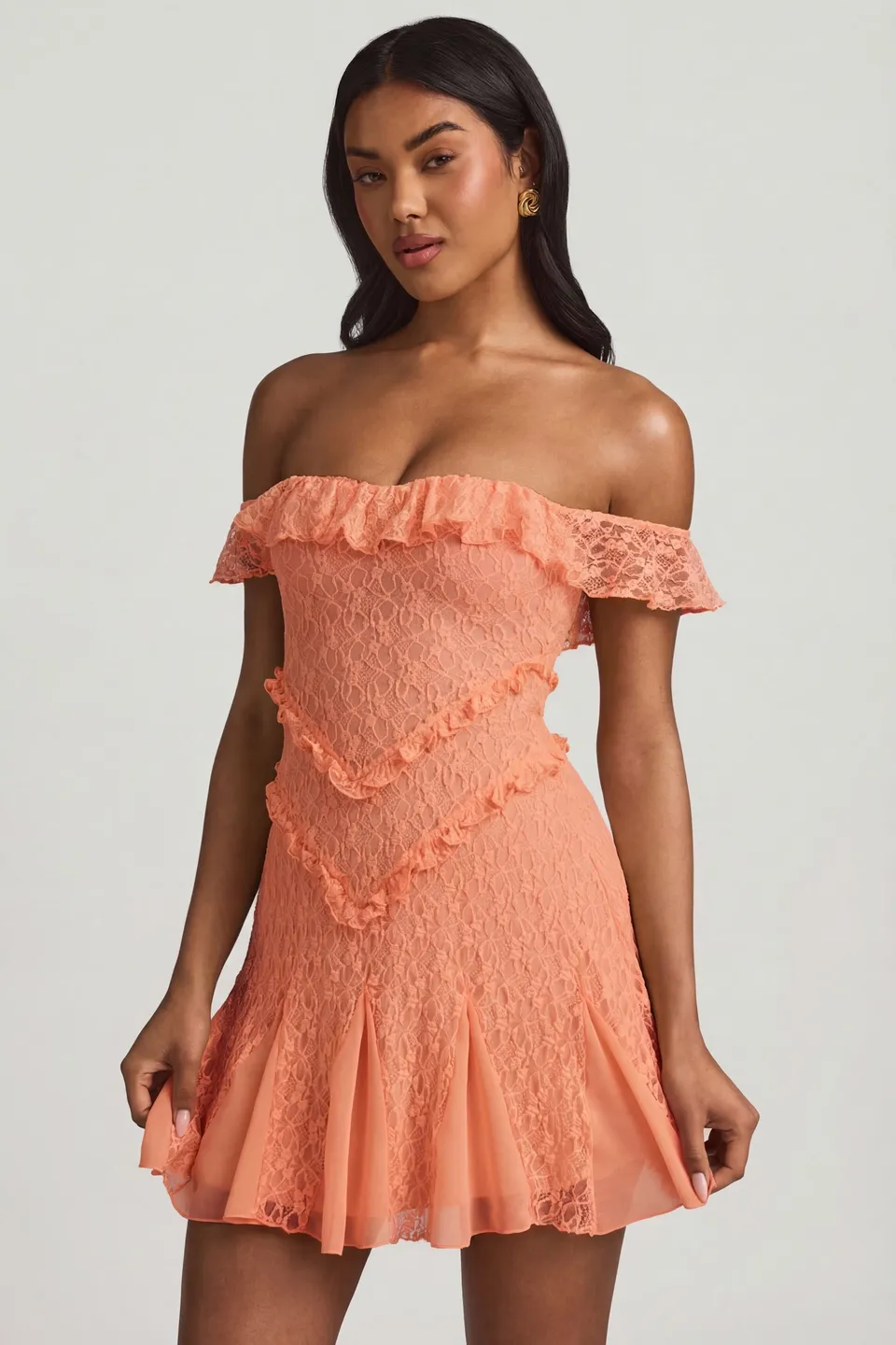 Oh Polly Nahida Lace A-Line Mini Robe Pêche