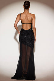 Oh Polly Embellished robe longue Amarelle noire sequins