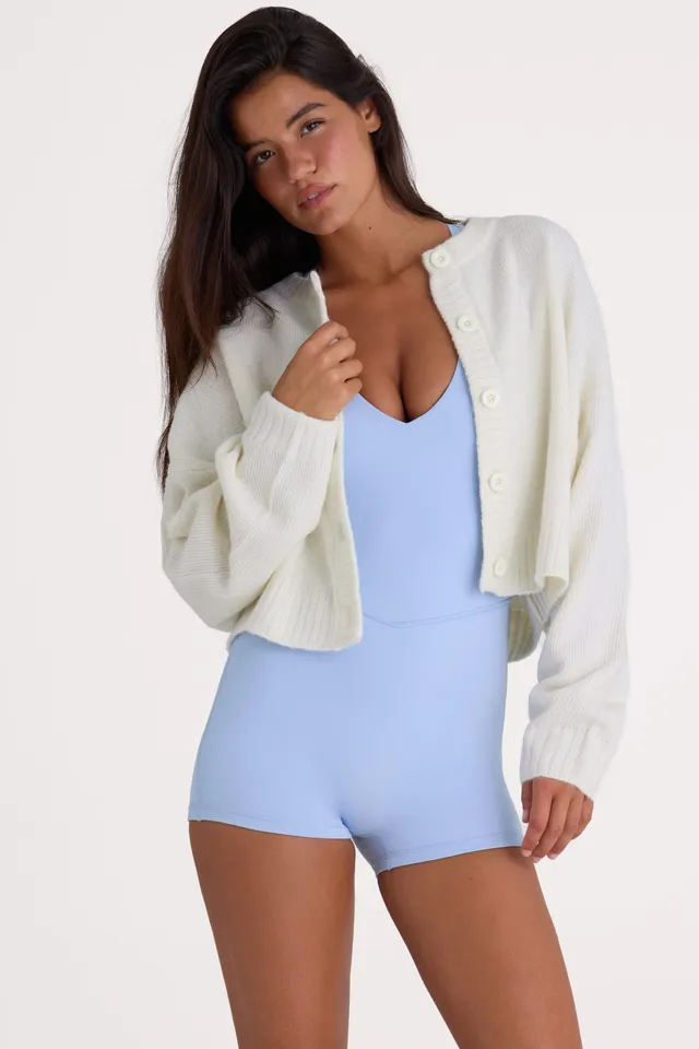 Oh Polly Knitwear Cardigan Court Ivoire Boutonné Col Rond