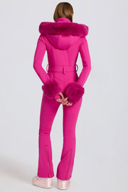 Oh Polly combinaison ski rose capuche fourrure imperméable
