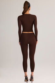 Oh Polly Roux 15441 Legging Marron 7/8 Taille Mi-Haute Modal