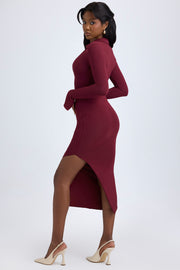 Oh Polly Yael robe midaxi bordeaux col V modal